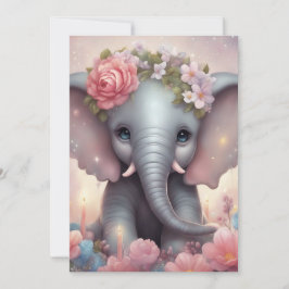 Schattige Baby Olifant met Bloemen Feestdagenkaart