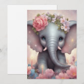 Schattige Baby Olifant met Bloemen Feestdagenkaart (Voorkant / Achterkant)