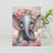 Schattige Baby Olifant met Bloemen Feestdagenkaart (Staand voorkant)
