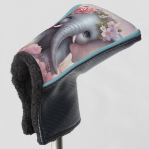 Schattige Baby Olifant met Bloemen Golfheadcover