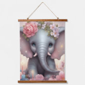 Schattige Baby Olifant met Bloemen Hangend Wandkleed (Voorkant)