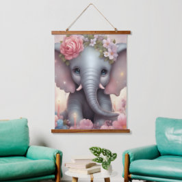 Schattige Baby Olifant met Bloemen Hangend Wandkleed