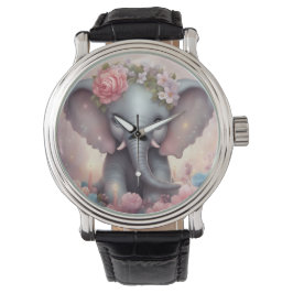 Schattige Baby Olifant met Bloemen Horloge