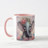 Schattige Baby Olifant met Bloemen Mok (Links)