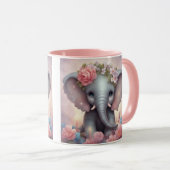 Schattige Baby Olifant met Bloemen Mok (Voorkant rechts)