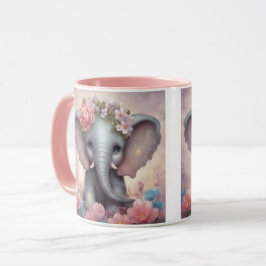 Schattige Baby Olifant met Bloemen Mok