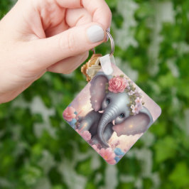 Schattige Baby Olifant met Bloemen Sleutelhanger