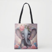 Schattige Baby Olifant met Bloemen Tote Bag (Voorkant)