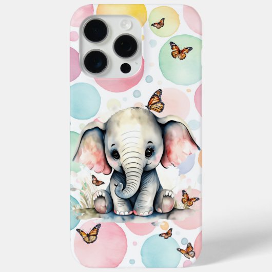 Schattige Baby Olifant met Monarchvlinders Case-Mate iPhone Case (Achterkant)