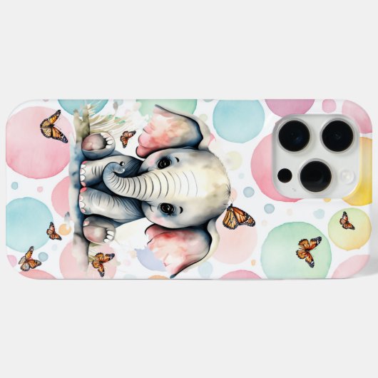 Schattige Baby Olifant met Monarchvlinders Case-Mate iPhone Case (Achterkant (horizontaal))