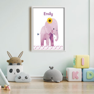 Schattige Baby olifant met naam kwekerij Poster