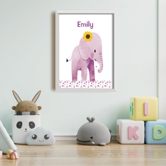 Schattige Baby olifant met naam kwekerij Poster