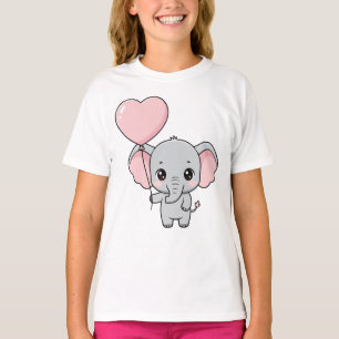 Schattige Baby Olifant met Roze Hart Ballon Kawaii T-shirt