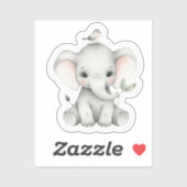 Schattige Baby olifant met vogel en blad Sticker (Vel)