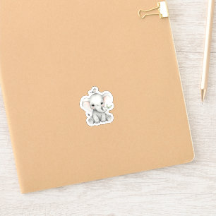 Schattige Baby olifant met vogel en blad Sticker