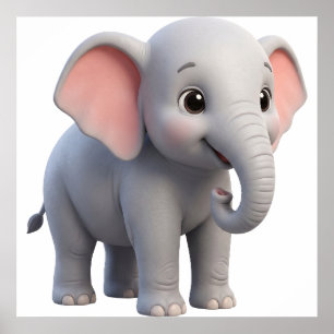 Schattige Baby Olifant Nursery Cartoon Poster