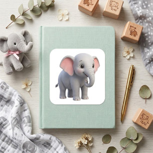 Schattige Baby Olifant Nursery Cartoon Vierkante Sticker