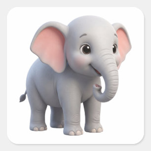 Schattige Baby Olifant Nursery Cartoon Vierkante Sticker