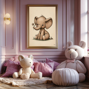 Schattige Baby Olifant Nursery Scandinavisch Minim Poster