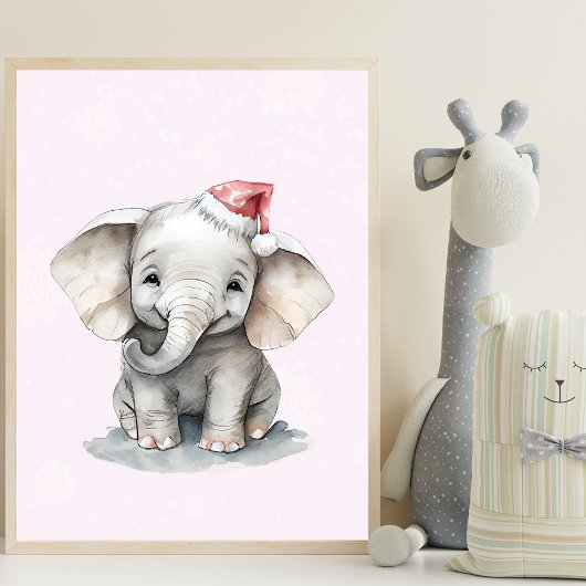 Schattige Baby olifant op roze besneeuwde dag Poster