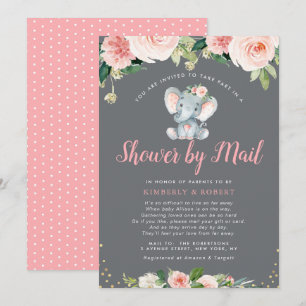 Schattige baby olifant roze bloemendouche per post kaart