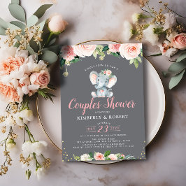 Schattige baby olifant roze bloemenkoppels douche kaart