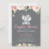 Schattige baby olifant roze bloemenkoppels douche kaart (Voorkant)