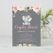 Schattige baby olifant roze bloemenkoppels douche kaart (Staand voorkant)