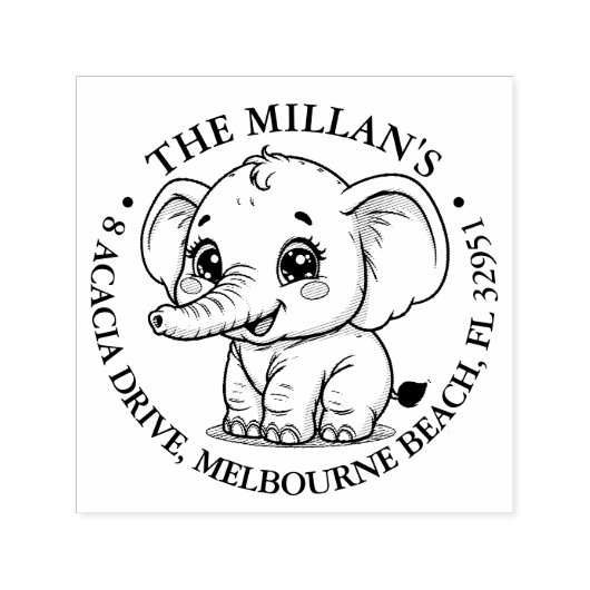 Schattige Baby Olifant thema Zelfinktende Stempel (Design)