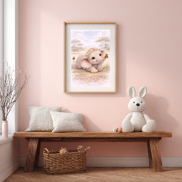 Schattige Baby Olifant & Vlinder Slaapkamer Kinder Poster