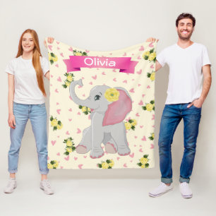 Schattige Baby olifant Waterverf Floral Fleece Deken