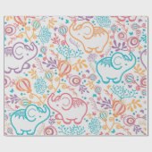 Schattige Baby olifanten en bloemen Cadeaupapier (Vlak)