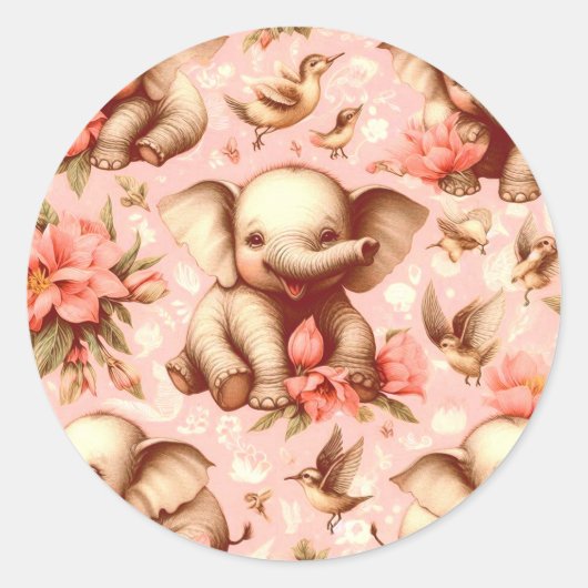  Schattige Baby Olifantspatroon Ronde Sticker (Voorkant)