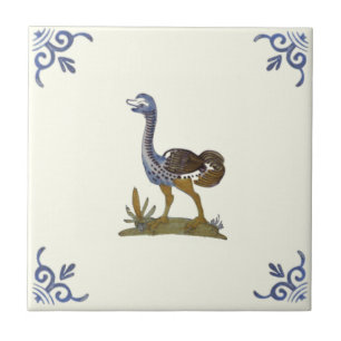 Schattige Baby Ostrich Bird Repro Antiek Delft Tegeltje
