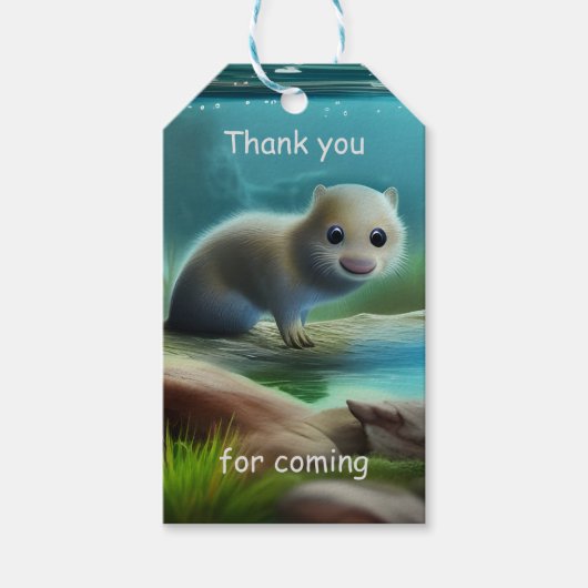 Schattige baby otter in vijver - Kinderen Verjaard Cadeaulabel (Voorkant)