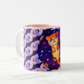 Schattige Baby otter op Galaxy Donut Tweekleurige Koffiemok (Voorkant links)