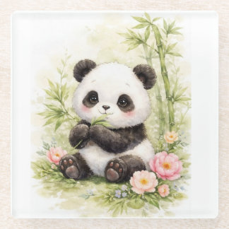 Schattige Baby Panda Bamboe Bloem Onderzetter | Ka