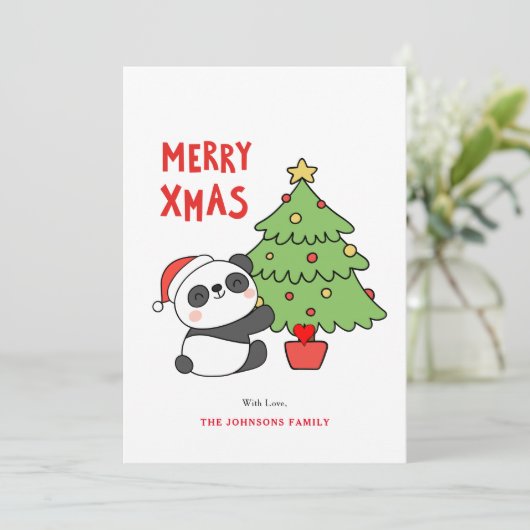 Schattige Baby Panda Beer met kerstboom Feestdagenkaart (Staand voorkant)