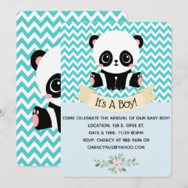 Schattige Baby Panda Blue Baby Douche Uitnodiginge Kaart
