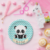 Schattige Baby Panda Blue Baby shower Paper Borden Papieren Bordje (Feest)