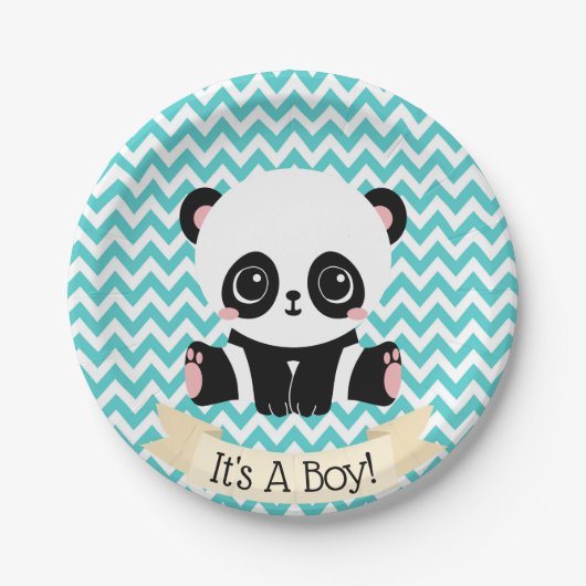 Schattige Baby Panda Blue Baby shower Paper Borden Papieren Bordje (Voorkant)