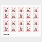 Schattige baby panda die teddybeer omhelst vierkan vierkante sticker (Vel)