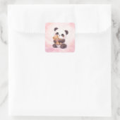 Schattige baby panda die teddybeer omhelst vierkan vierkante sticker (Tas)