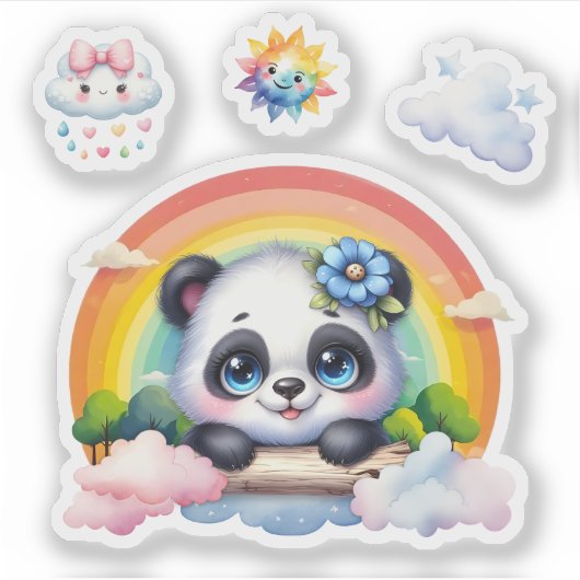 Schattige Baby Panda in de wolken. Panda-Sticker Sticker (Voorkant)