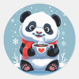 schattige baby panda met een felrode sjaal ronde sticker