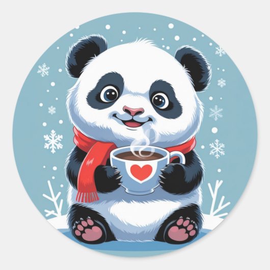 schattige baby panda met een felrode sjaal ronde sticker (Voorkant)