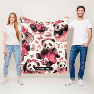 Schattige Baby Panda Naadloos Fleece Deken