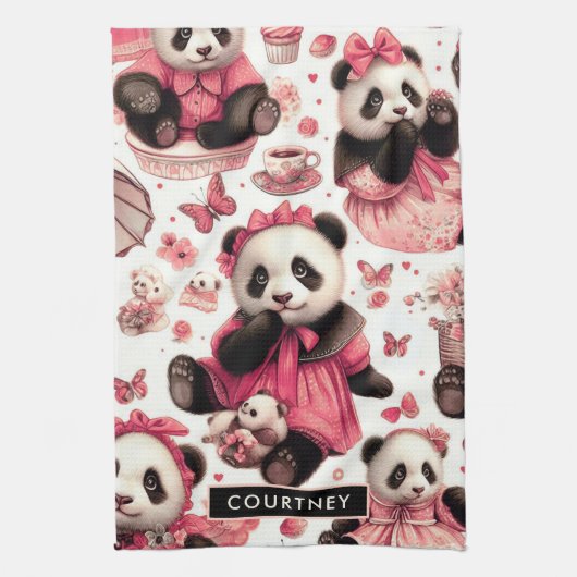 Schattige Baby Panda Naadloos Theedoek (Verticaal)