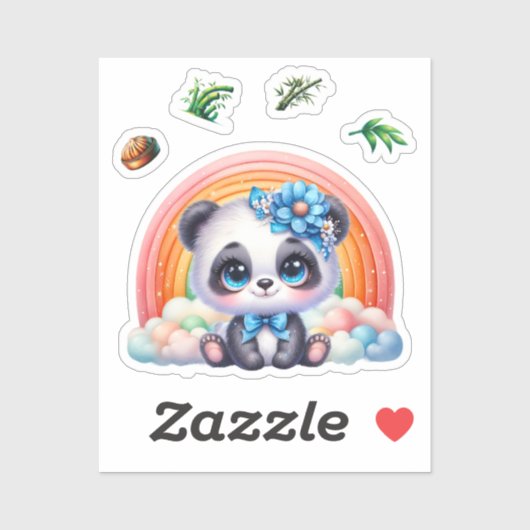 Schattige Baby Panda op een regenboog, Panda stick Sticker (Vel)