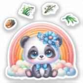 Schattige Baby Panda op een regenboog, Panda stick Sticker (Voorkant)